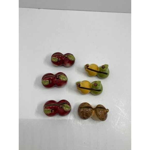 Set Of Redware Place Setting Name Holder Apple Pears Acorns - Picture 2 of 4